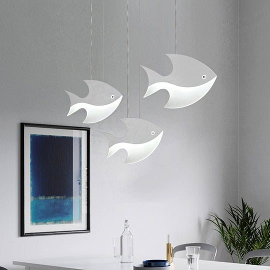 Kids Bedroom Pendant Light - Modern Metal Fixture With Cord And Fish Design White