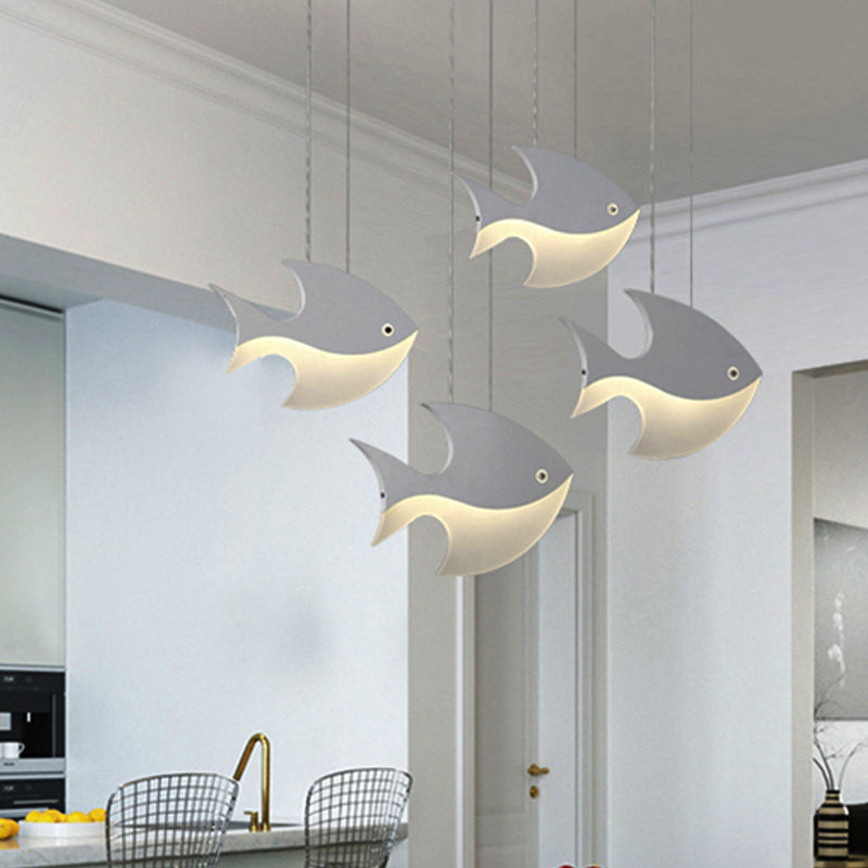 Kids Bedroom Pendant Light - Modern Metal Fixture With Cord And Fish Design White 4 /