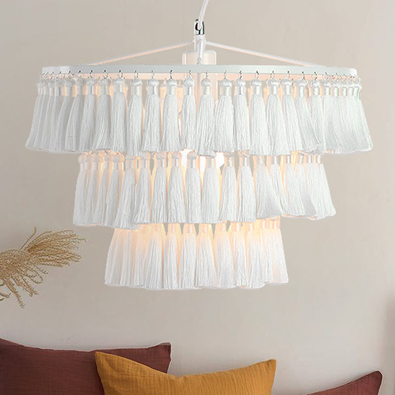 Modern Tassel Pendant Light For Girl Bedroom - Single Fabric Ceiling With Stylish Design White
