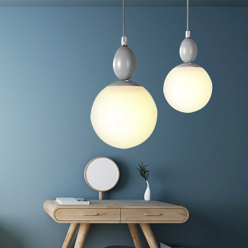 Small Nordic Pendant Light With Milk Glass Shade For Corridor Grey