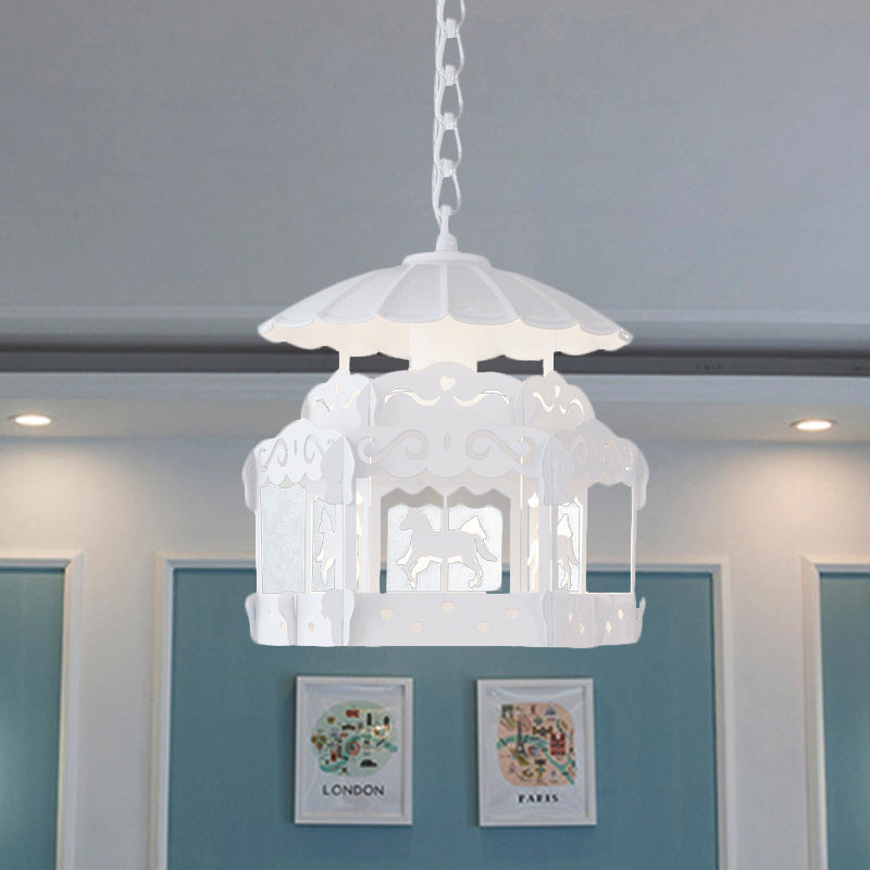 Merry-Go-Round Pendant Light: Creative Metal Suspension In White For Bedroom