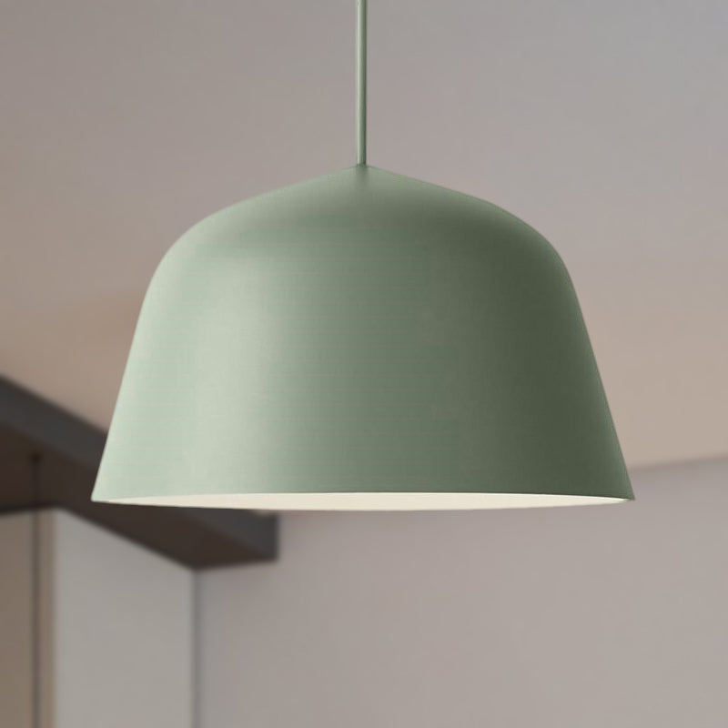 Nordic Style Dome Hanging Shade Ceiling 1 Light Metal Pendant Lamp in Black/Green for Bedroom