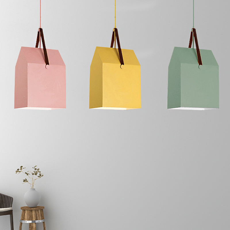 Undertint Bag Pendant Light - Macaron Loft Metal Hanging For Cafes Green-Yellow-Pink / Linear