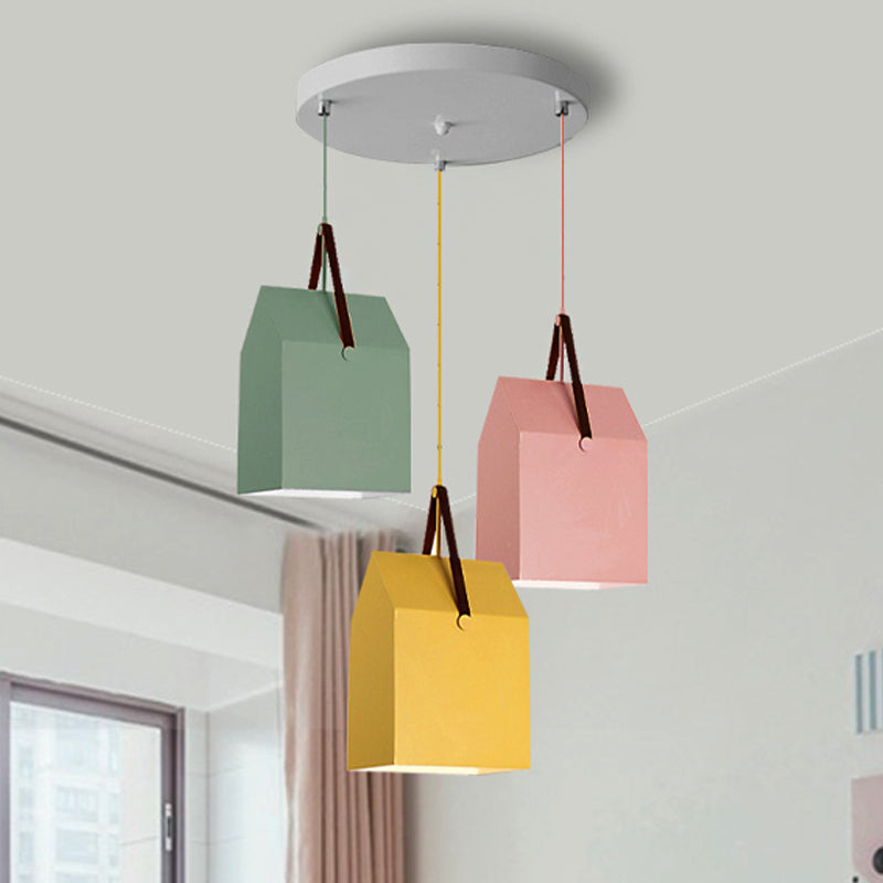 Undertint Bag Pendant Light - Macaron Loft Metal Hanging For Cafes Green-Yellow-Pink / Round