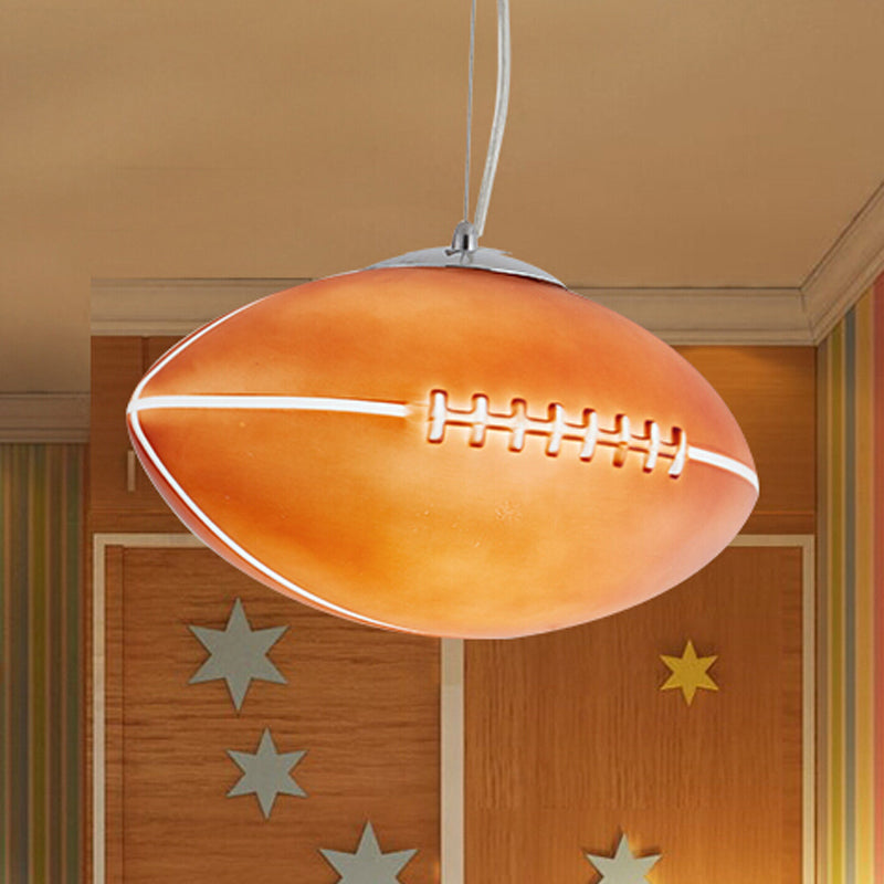 Sporty Glass Rugby Pendant Light: Kids Bedroom Hanging Light In Brown