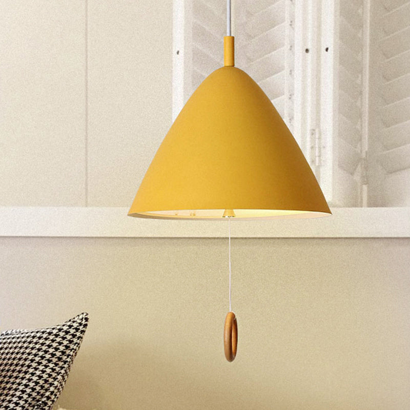 Conical Pendant Lamp: Minimalistic Metal And Macaron Design For Living Room Yellow