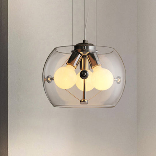 Contemporary Orb Pendant Light With Drum Shade - Ideal For Study Room 3-Bulb Glass Chandelier Clear