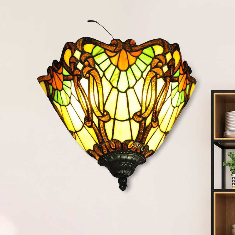 Stained Glass Tiffany Style Wall Mount Light - Multi-Color Upward For A Stylish Home Beige /