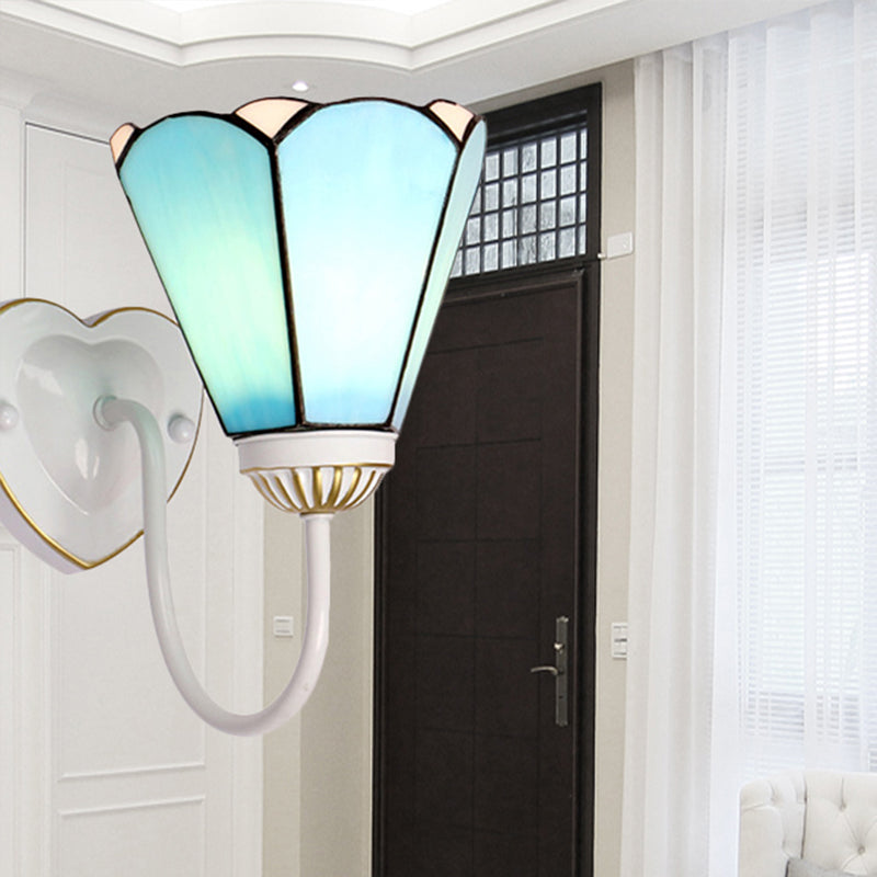 Mediterranean White/Gold/Blue Sconce Wall Light Fixture With Lily Blue Glass Shade Gold