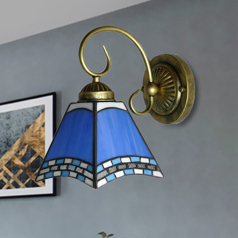 Blue Pyramid Nautical Mission Stained Glass Wall Mount Light - Ideal For Foyer Lighting / Curved