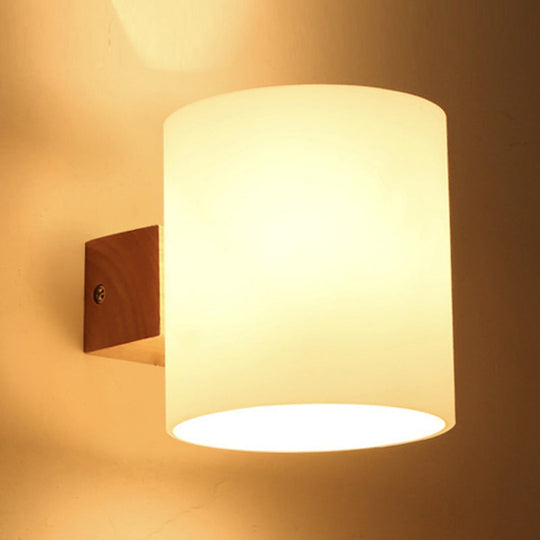 Cylinder Shade Frosted Glass Japanese Wall Lamp - Beige Bedroom Lighting