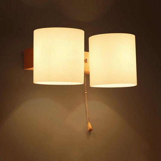 Cylinder Shade Frosted Glass Japanese Wall Lamp - Beige Bedroom Lighting