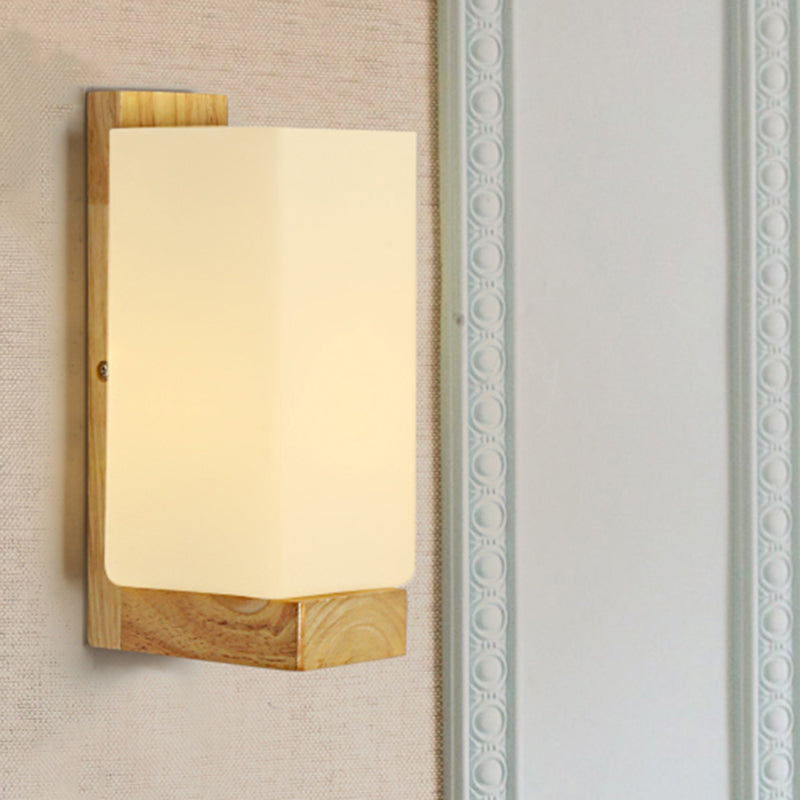 Japanese Cuboid Wall Sconce In Stylish White - One Light Frosted Glass For Hotel Or Office Lighting