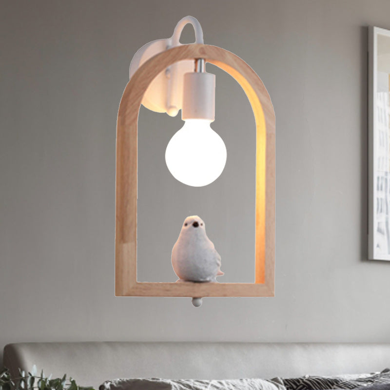 Modern Beige Wooden Arched Shelf Wall Light With Lovely Deco Boutique Sconce Lamp Wood / A