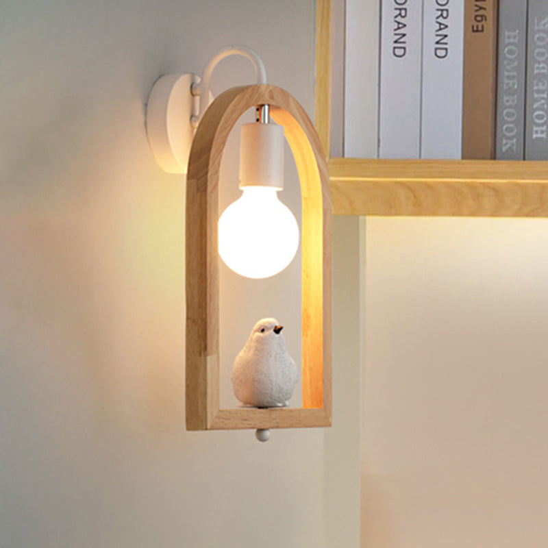 Modern Beige Wooden Arched Shelf Wall Light With Lovely Deco Boutique Sconce Lamp