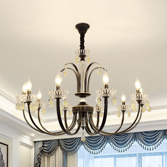 Traditional Metal Black Candle Ceiling Light - 6/8/10 Lights Living Room Fixture