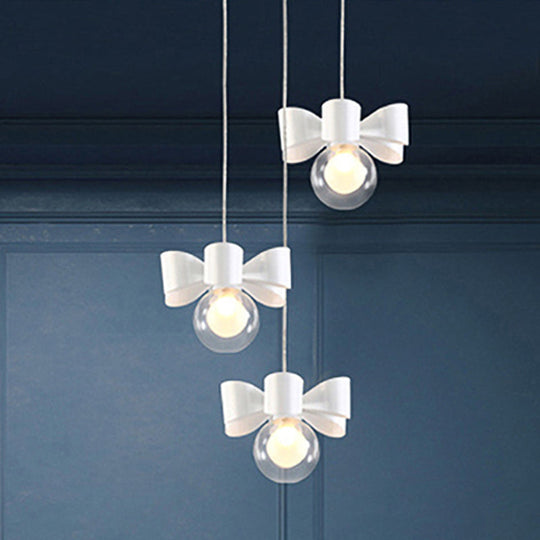 Modern White Glass Bubble Pendant Light With Bow 3 Heads For Dining Table