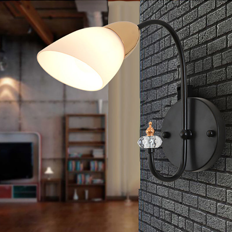 Modern Oval Milky Glass Wall Mounted Lamp: Black Living Room Sconce Light 1 / White