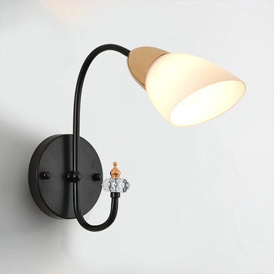 Modern Oval Milky Glass Wall Mounted Lamp: Black Living Room Sconce Light