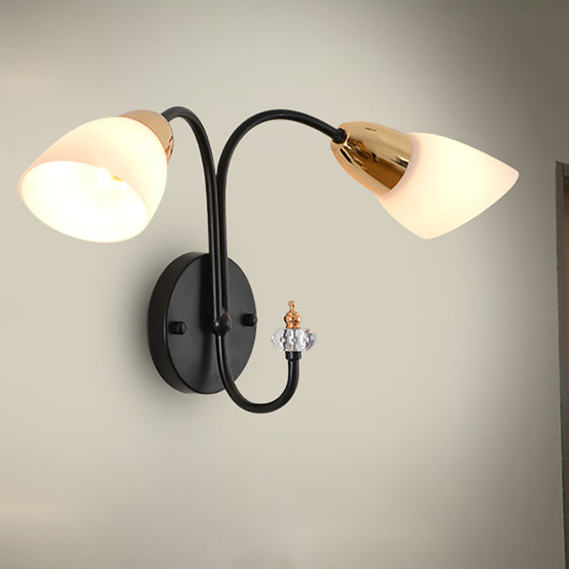 Modern Oval Milky Glass Wall Mounted Lamp: Black Living Room Sconce Light 2 / White