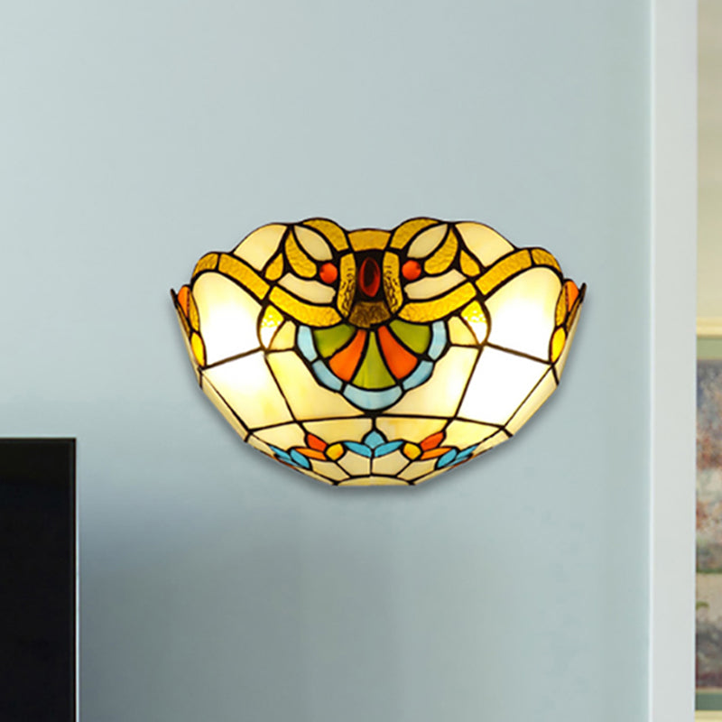 Victorian Stained Glass Wall Sconce Light - Multi Color Ideal For Corridor Beige