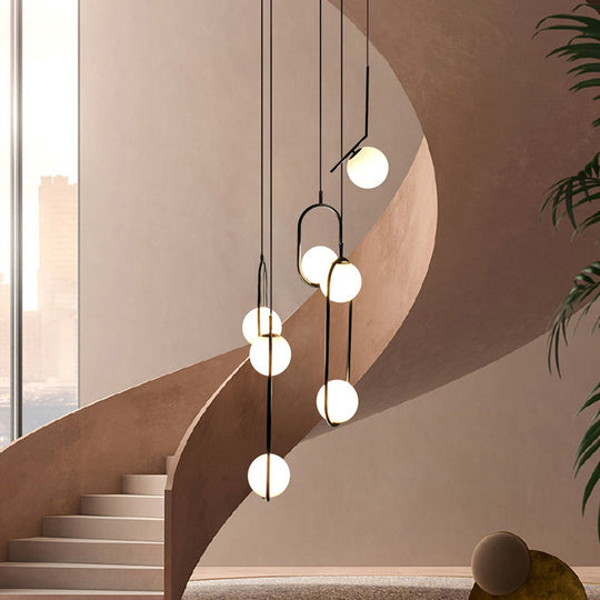 Black Globe Multi Light Chandelier Simple Glass Pendant Lighting Fixture for Stairs