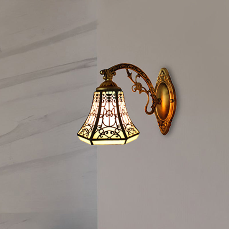 Stained Glass Bell Wall Sconce With Aged Brass Arm - Lodge 1 Light Mount