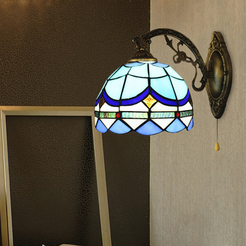 Baroque Style Stained Glass Wall Sconce Light - Sky Blue/Navy Blue
