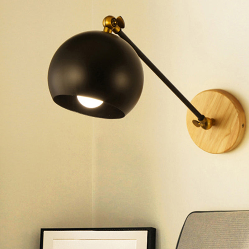 Nordic Metallic Wall Lamp With Adjustable Spherical Shade For Boutique - 1-Bulb Light Black
