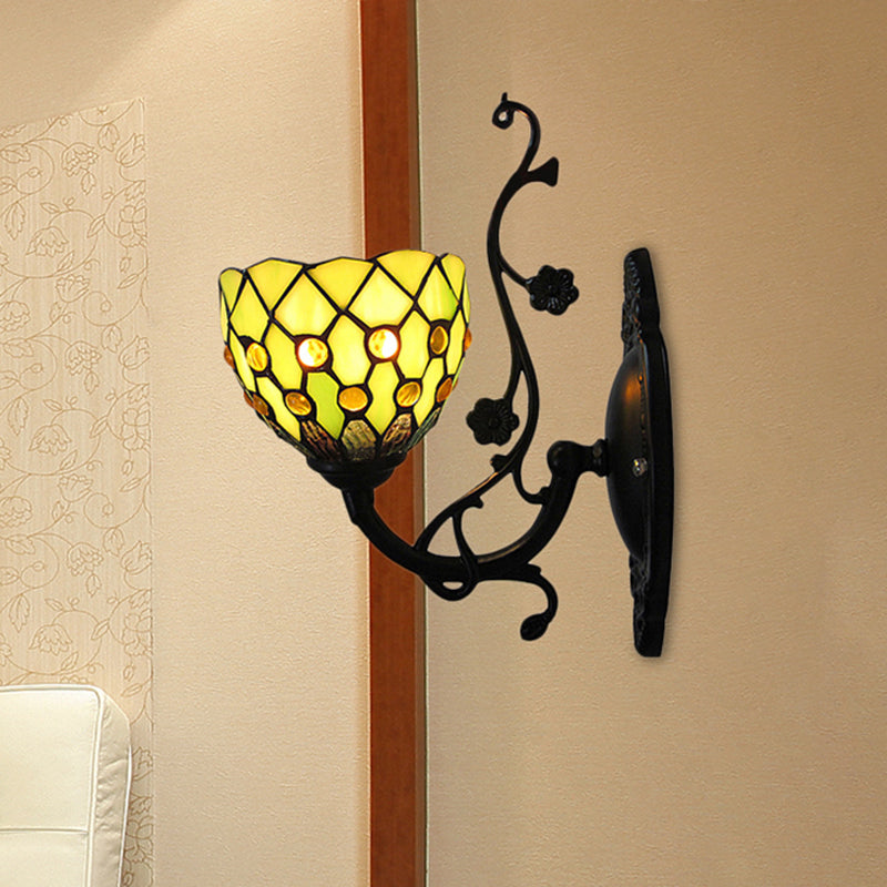 Beaded Stained Glass Bowl Wall Mount Light - 1 Mini Lighting Yellow