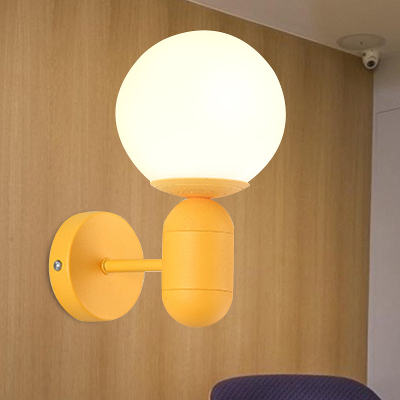 Modern 1-Light Metallic Wall Lamp With Orb Shade - Perfect For Balcony And Kitchen Yellow