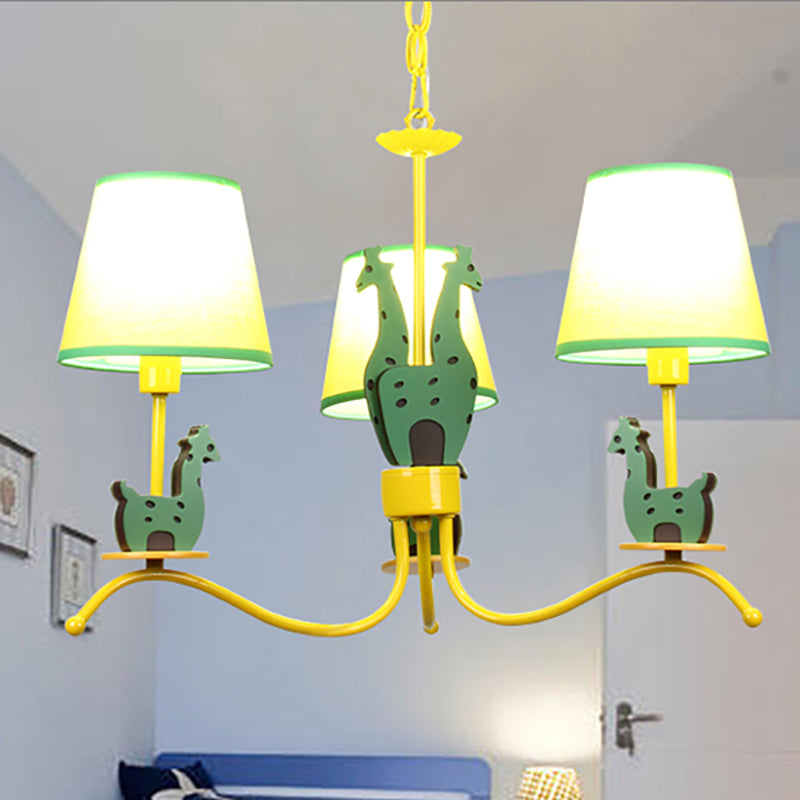 Yellow Cartoon Wood Giraffe Chandelier Light For Living Room With Tapered Shade 3 /