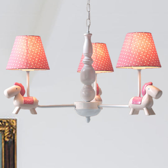 Darling Pony Chandelier: Metal Hanging Light With Dot Shade For Kindergarten Playrooms 3 / Pink
