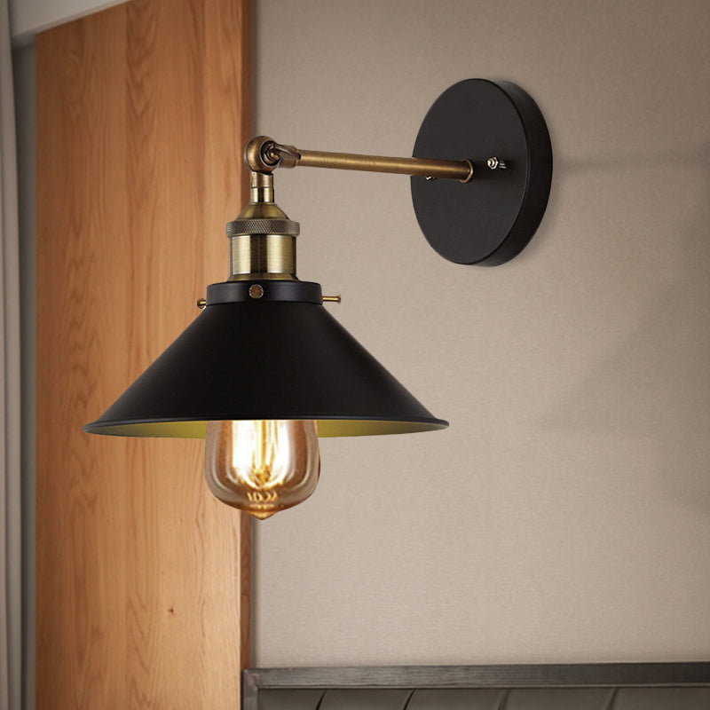 Industrial Stylish Cone Wall Sconce 1-Light Metallic Black Mount For Living Room (2-Pack)
