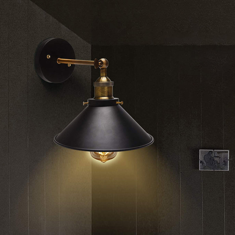 Industrial Stylish Cone Wall Sconce 1-Light Metallic Black Mount For Living Room (2-Pack)