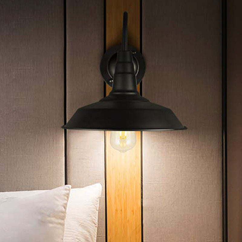 Farmhouse Barn Wall Gooseneck Sconce Lamp 1-Light Metal In Black 2-Pack For Bedroom Lighting