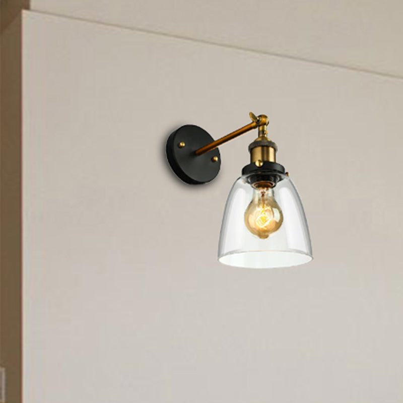 Rustic Glass Wall Sconce With Plug-In Cord - Clear 1-Light Fixture For Bedroom