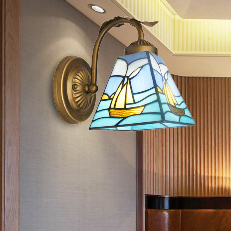 Light Sailboat Wall Sconce: Nautical Stained Glass In Brass Blue