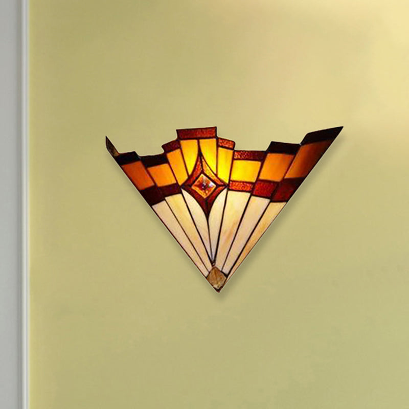 Mission Style Stained Glass Wall Sconce: Triangle Design Indoor Lighting For Hallways Beige