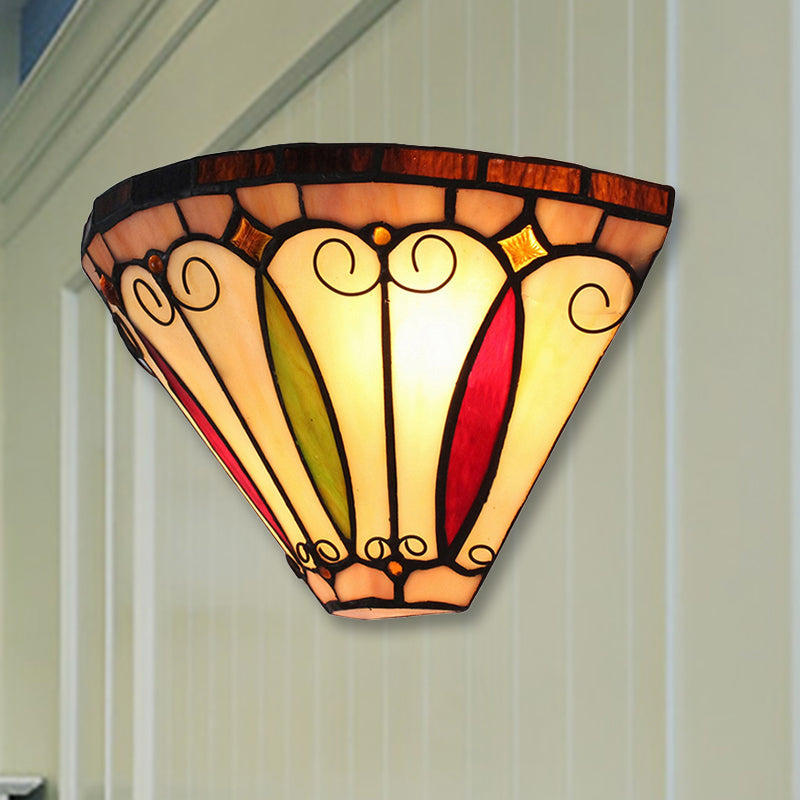 Vintage Stained Glass Mini Wall Sconce: 2 Lights Multi-Color Bowl Shade