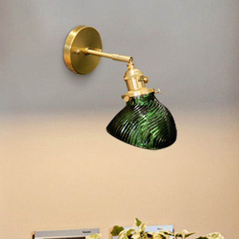 Rotatable Bedroom Sconce Lamp - Metal Single Light Green And Brass Wall Fixture For Adults