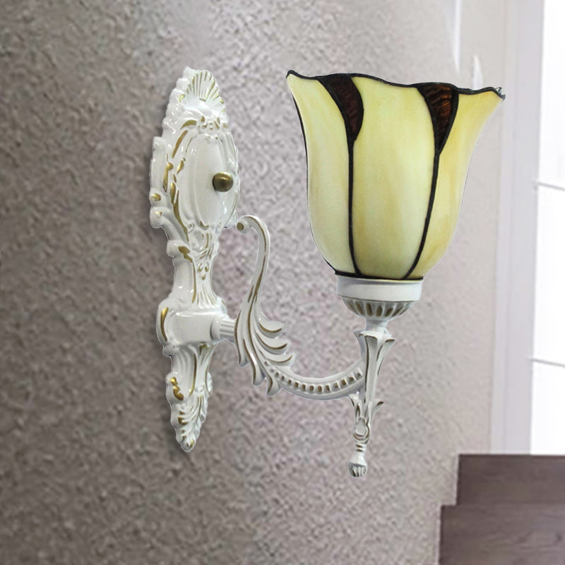 Tiffany Bell Beige Stained Glass Wall Sconce For Corridor Yellow