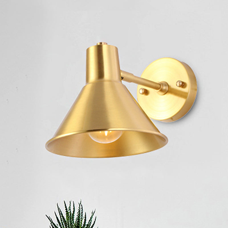 Vintage Brass Flared Wall Sconce Light With Adjustable Arm - Bedroom Lighting