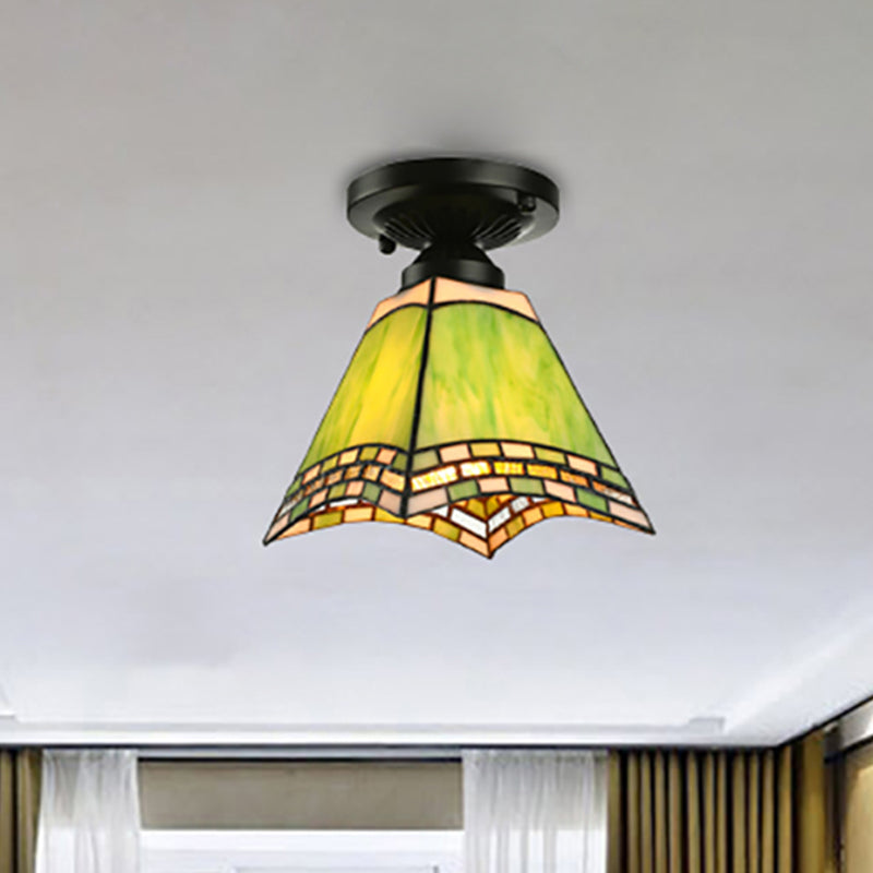 Craftsman Office Tiffany Style Ceiling Light In Green For Corridor