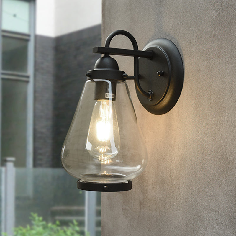 Modern Black Glass Sconce Light: 1-Light Industrial Wall Lamp For Porch Clear