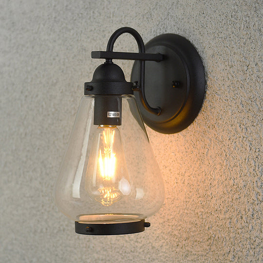 Modern Black Glass Sconce Light: 1-Light Industrial Wall Lamp For Porch