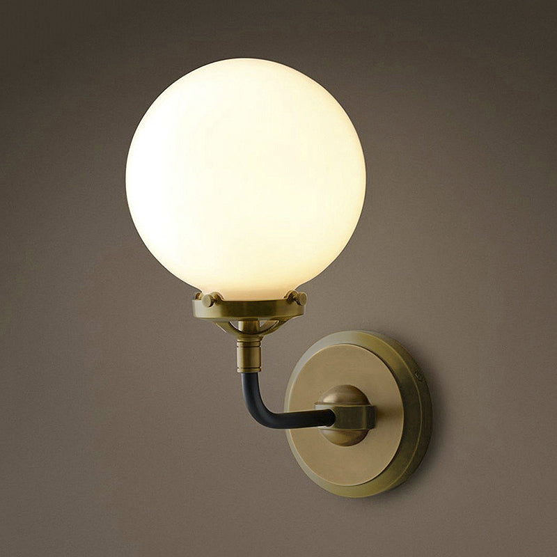 Modern Opal Glass Sconce Light With Globe Shade In Antique Brass/Chrome 1 / Brass