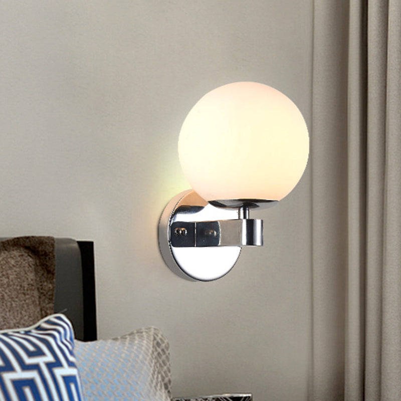 Industrial Wall Sconce With Opal Glass And 1 Light - Chrome/Gold Finish For Bedroom Lighting Chrome
