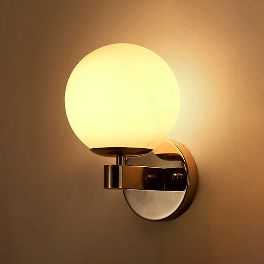 Industrial Wall Sconce With Opal Glass And 1 Light - Chrome/Gold Finish For Bedroom Lighting