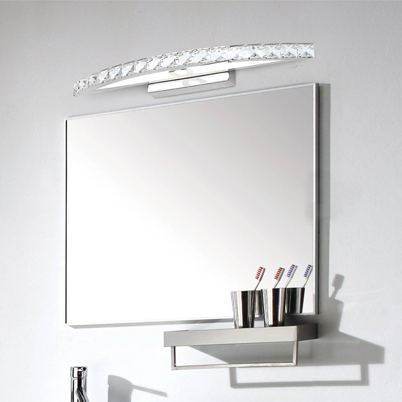 Modern Curved Vanity Lighting: Clear/Champagne Crystal Led Wall Mounted Lamp - 17/21 W Warm/White